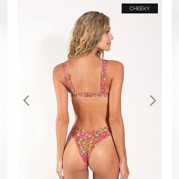 NWT OneOne Swimwear Bikini SET Cossies Red Floral Jesse Kameron Padded Swimsuit - Picture 6 of 9